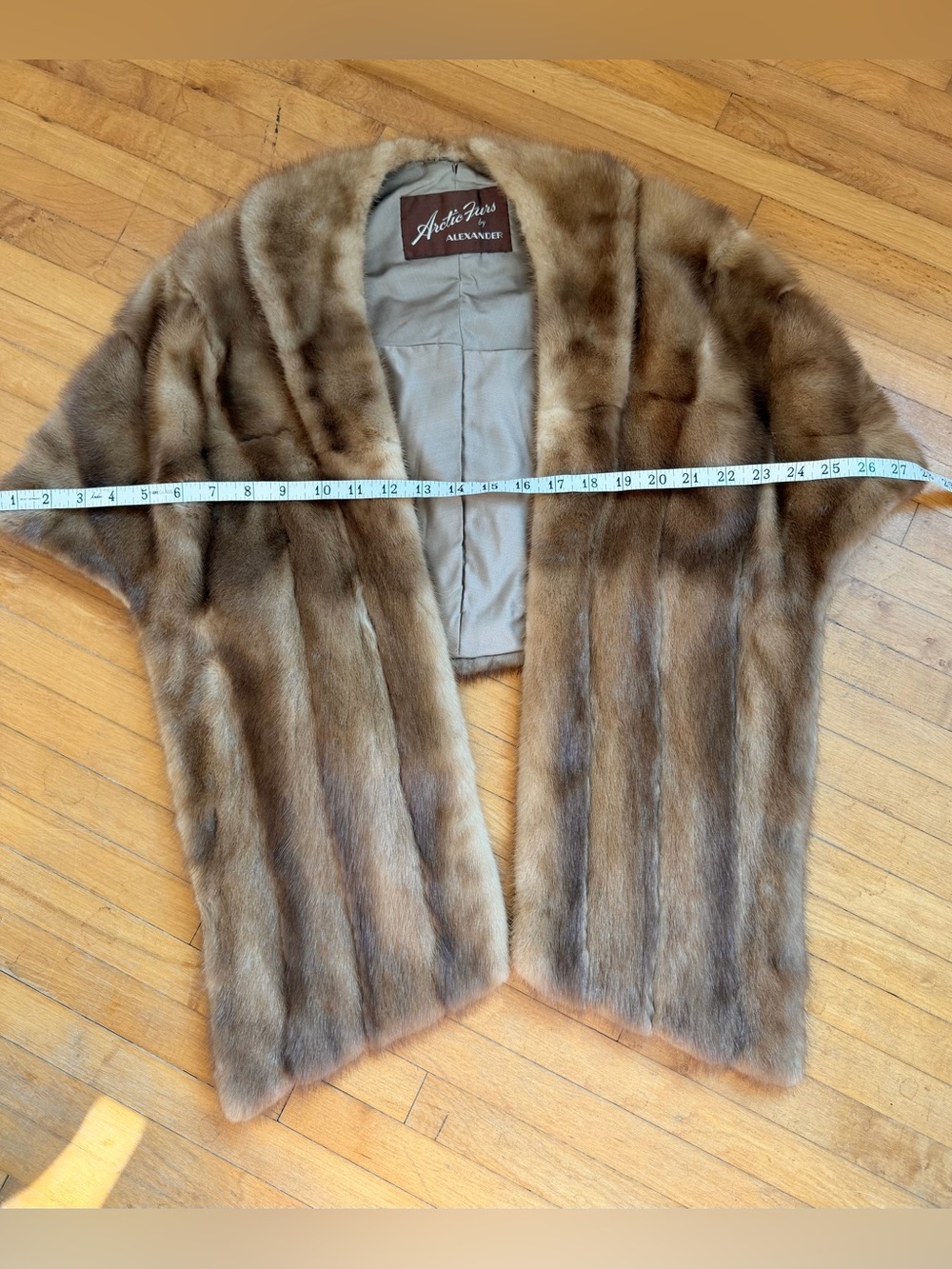 Vintage GENUINE MINK FUR Natural Brown Shrug Shawl Stole Wrap Bridal Wedding S/M - Picture 13 of 16